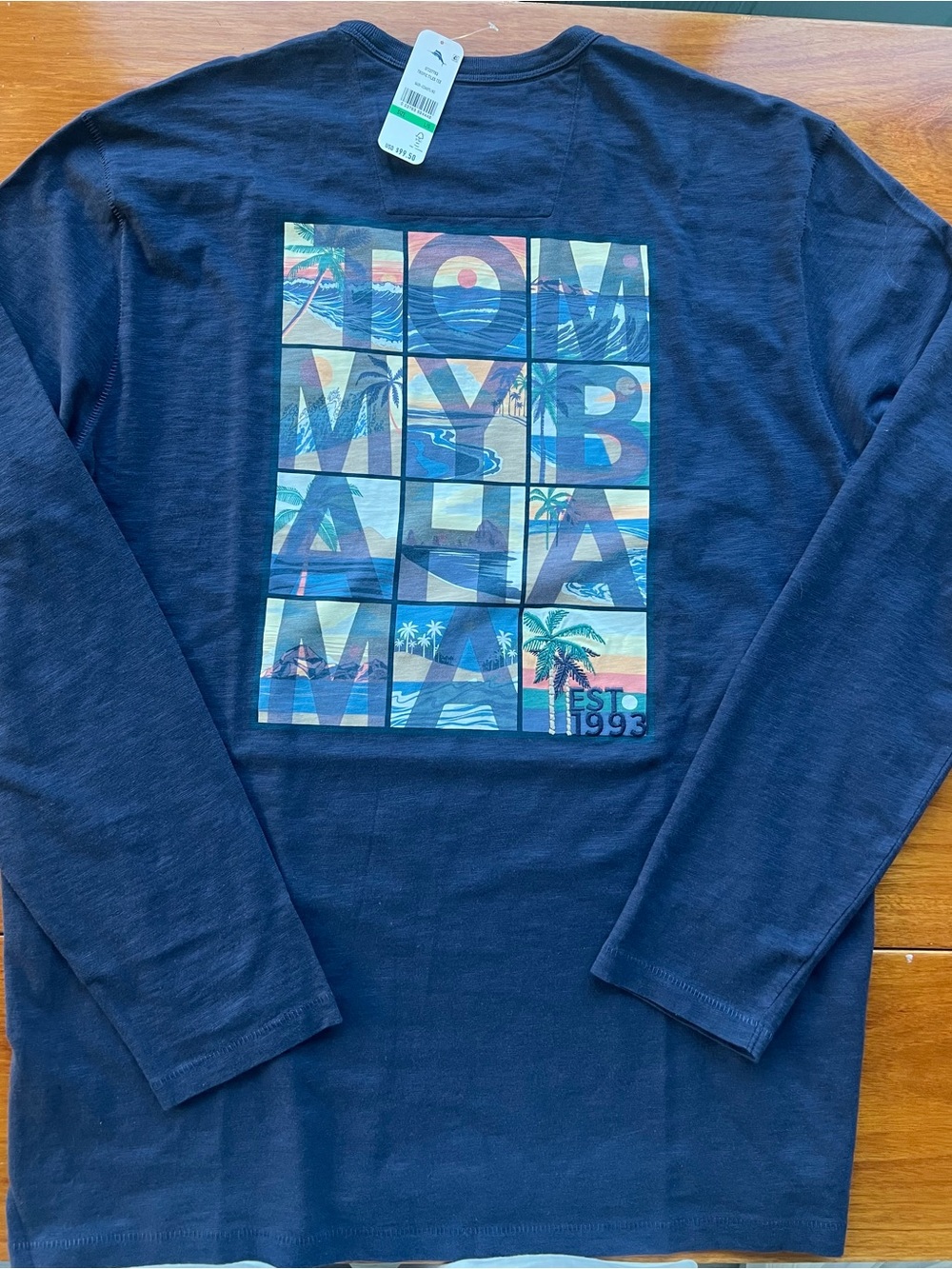 Tommy Bahama Men's Tee Long Sleeve T-shirt Tropical Tiles Blue SZ L  NWT $99
